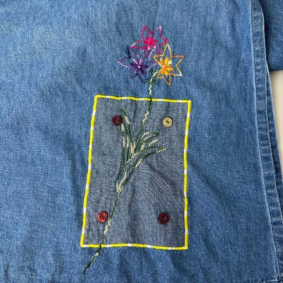 Vintage New Direction Denim Maxi Dress Small Floral Embroidered 2 piece - Picture 6 of 14